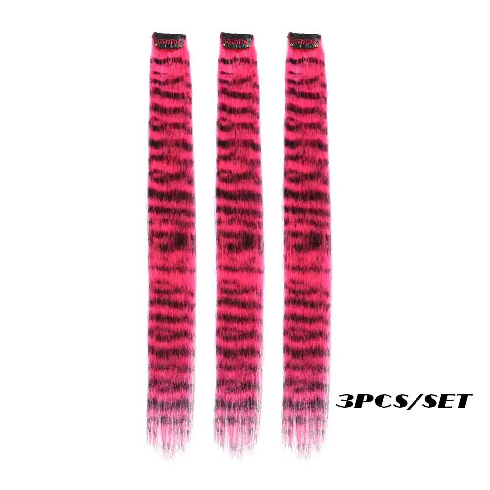 Colorful Long Straight Synthetic Clip-In Hair Extensions, 3 Pack, Party