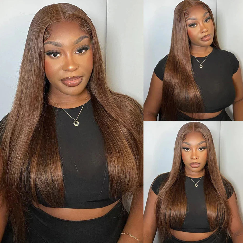 Hidden Invisible Strap Full HD Lace Glueless Wig Straight Chocolate Brown Front