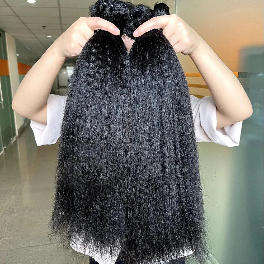 Kinky Straight Bundles Human Hair Double Drawn Vietnamese Extension Yaki Raw Weave