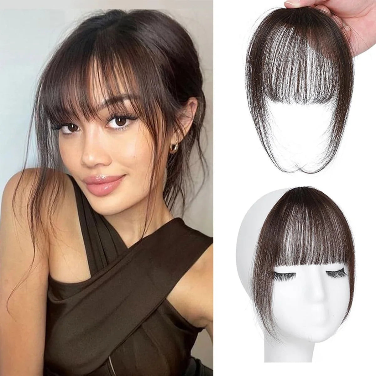 Wispy Curtain Bangs, 100% Human Hair Light French Air Temples Clip in