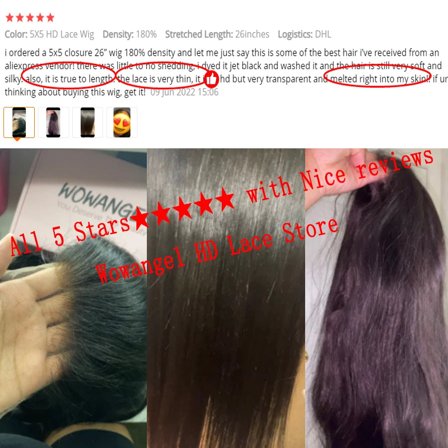 Straight Human Hair 13x6 HD Lace Frontal Wig, 250% Density, Melt Skin