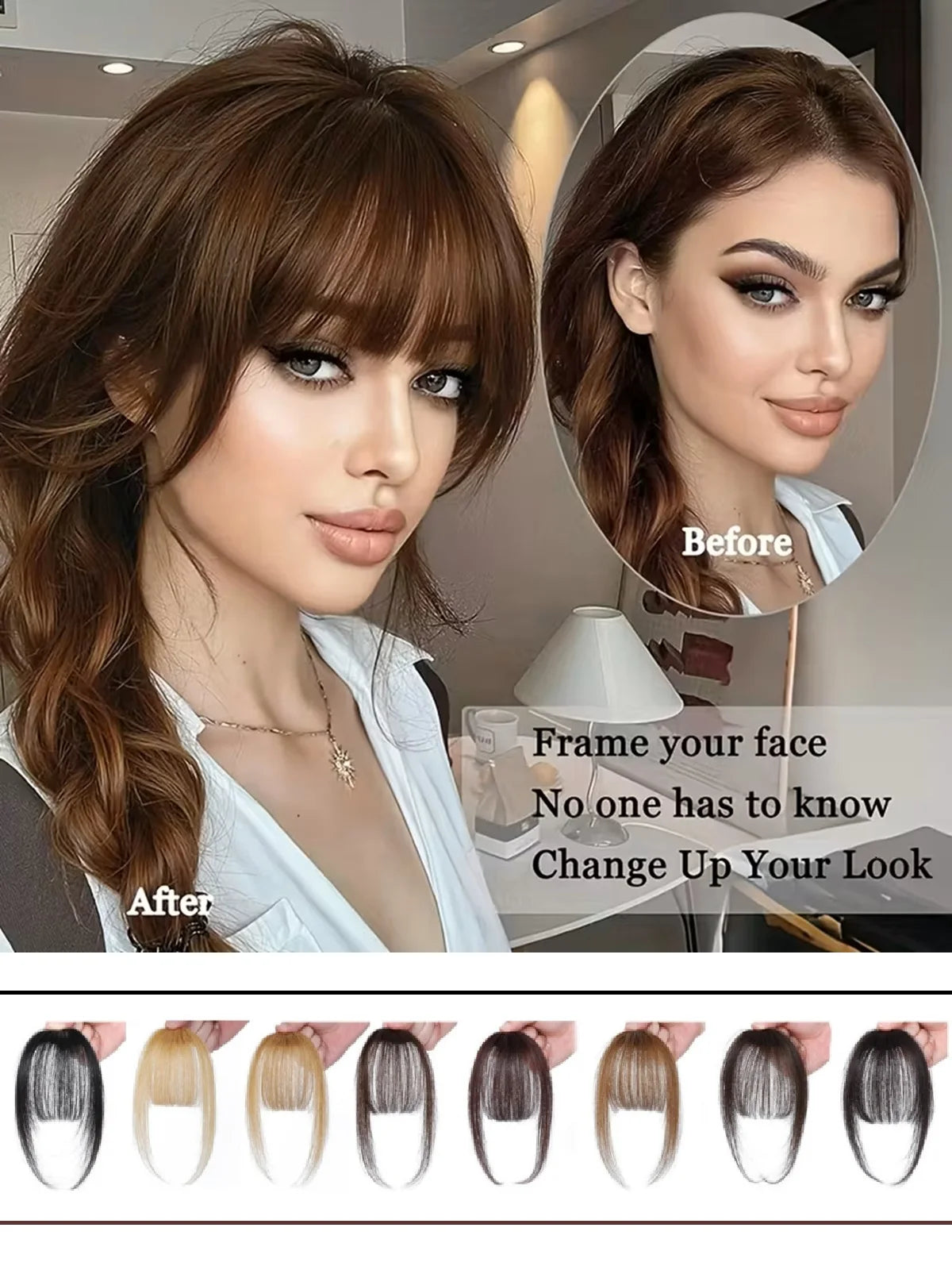 Wispy Curtain Bangs, 100% Human Hair Light French Air Temples Clip in