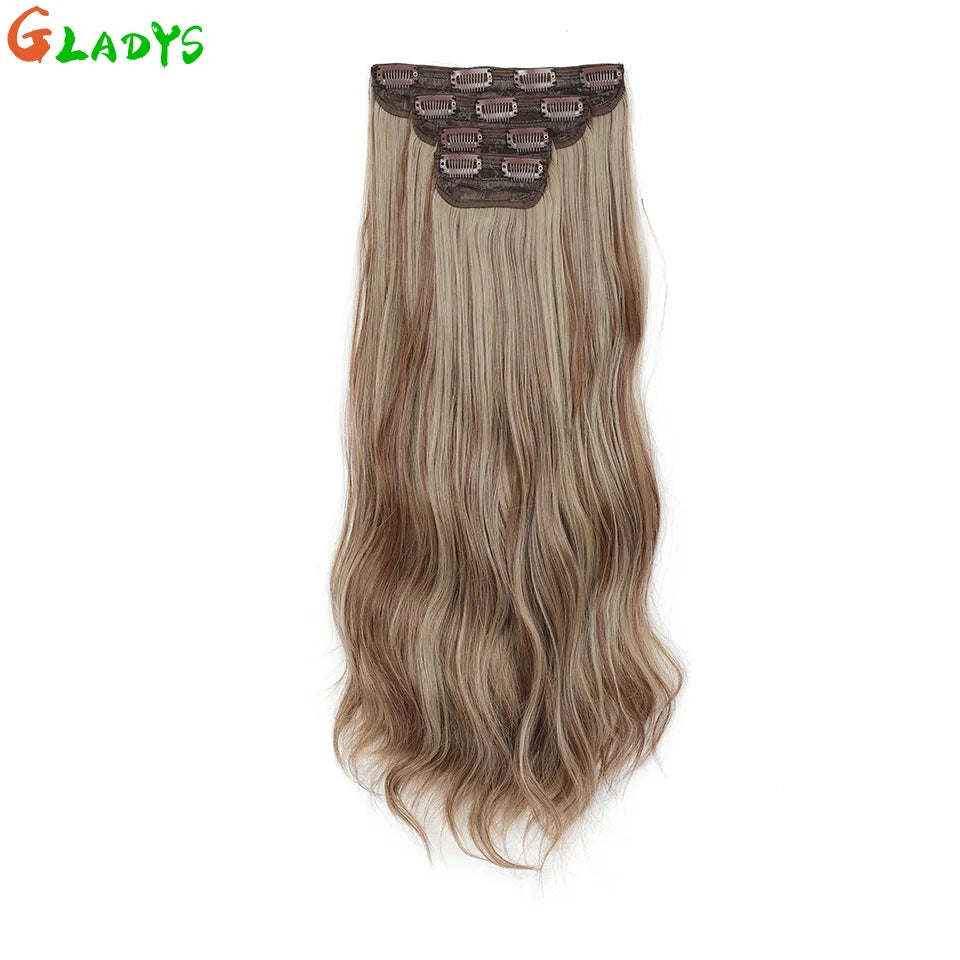 Ombre Color Clips Hair Extension Synthetic Body Wave Ins Piece