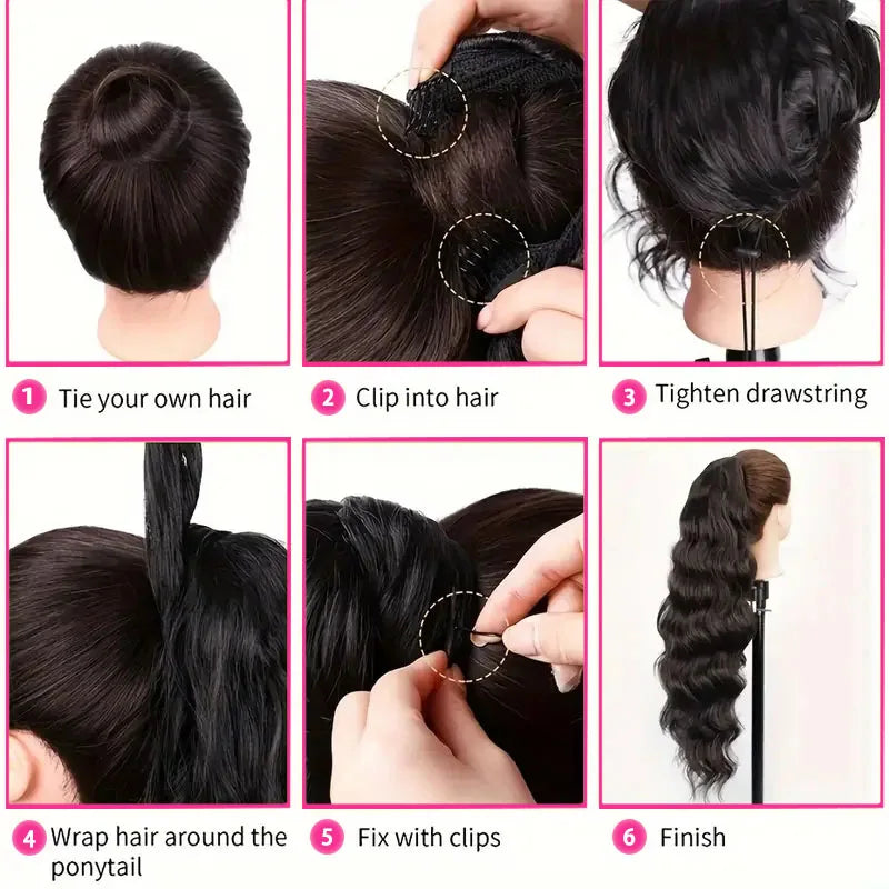 Body Wave Human Hair Drawstring Ponytail Extensions Remy, 100% Natural Clip in