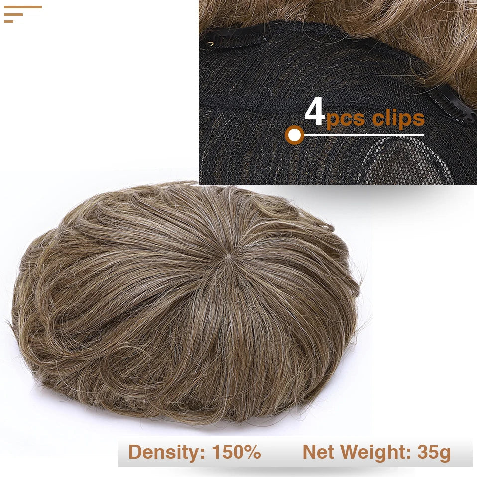 Toupee 16x19cm Human Hair Replacement System Toppers Hairpiece 4Inch Wig Extensions Prosthesis