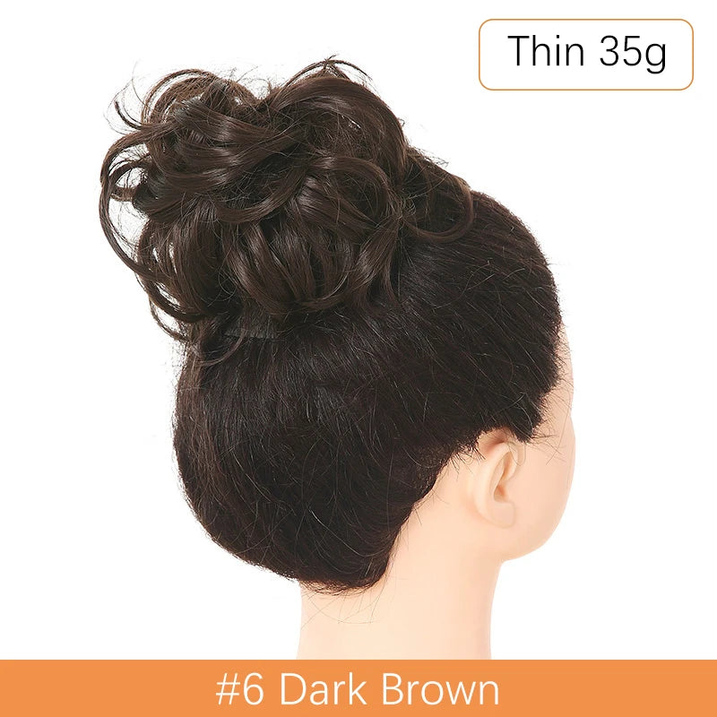Synthetic Messy Bun Chignon Scrunchies, Wrap Curly Ponytail Hairpiece