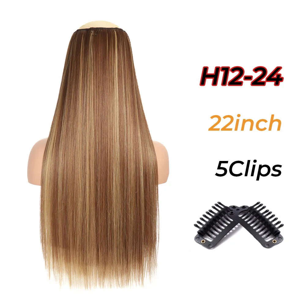 Long Wavy Synthetic 5 Clip In Hair Extensions Black Orange Heat Resistant Hairpieces