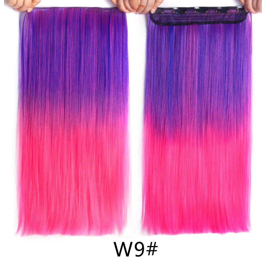 Synthetic 22Inch Clips in Hair Extension Long Straight 5Clip Ombre Black Brown