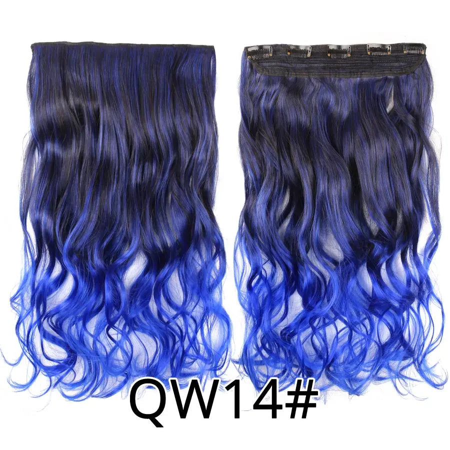 Synthetic 22Inch Clips in Hair Extension Long Straight 5Clip Ombre Black Brown