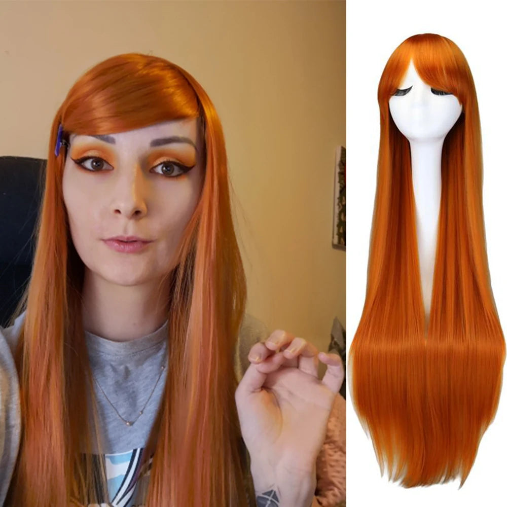 Long Straight Cosplay Wig Black Purple Red Pink Blue Dark Brown Cm