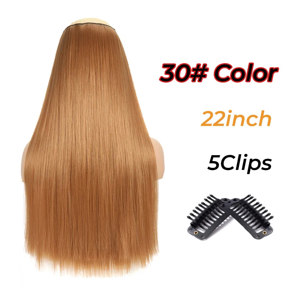 Long Wavy Synthetic 5 Clip In Hair Extensions Black Orange Heat Resistant Hairpieces