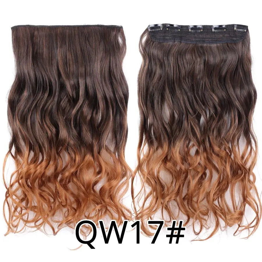 Synthetic 22Inch Clips in Hair Extension Long Straight 5Clip Ombre Black Brown