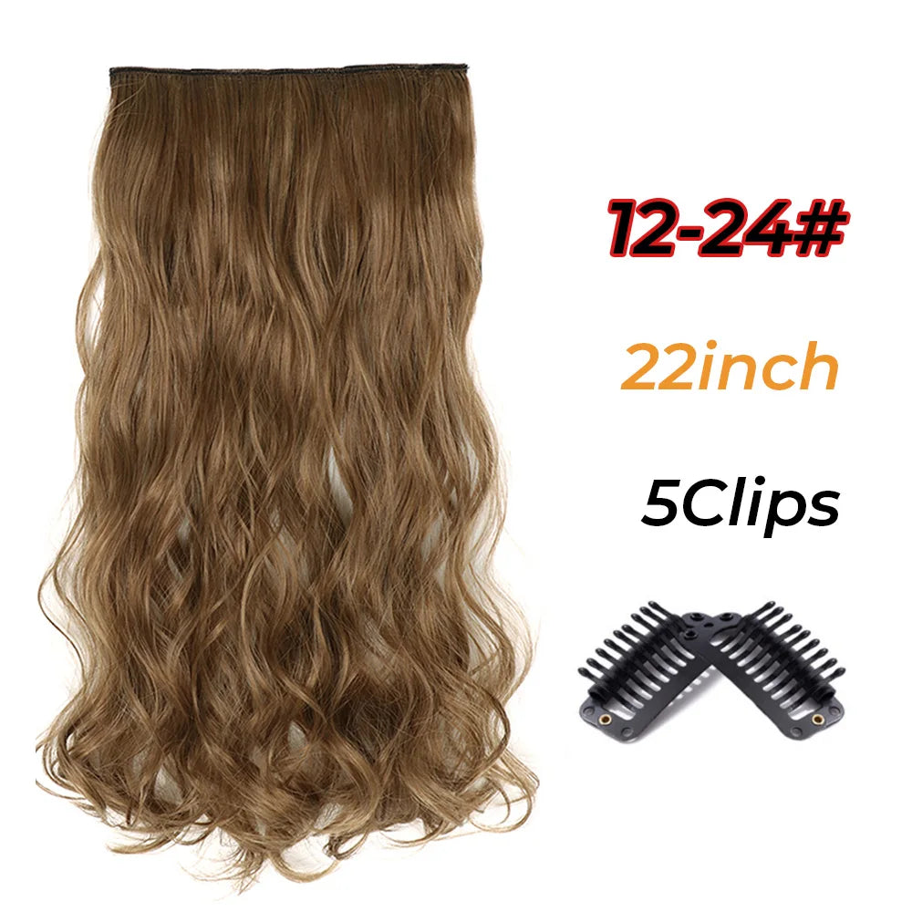 Long Wavy Synthetic 5 Clip In Hair Extensions Black Orange Heat Resistant Hairpieces