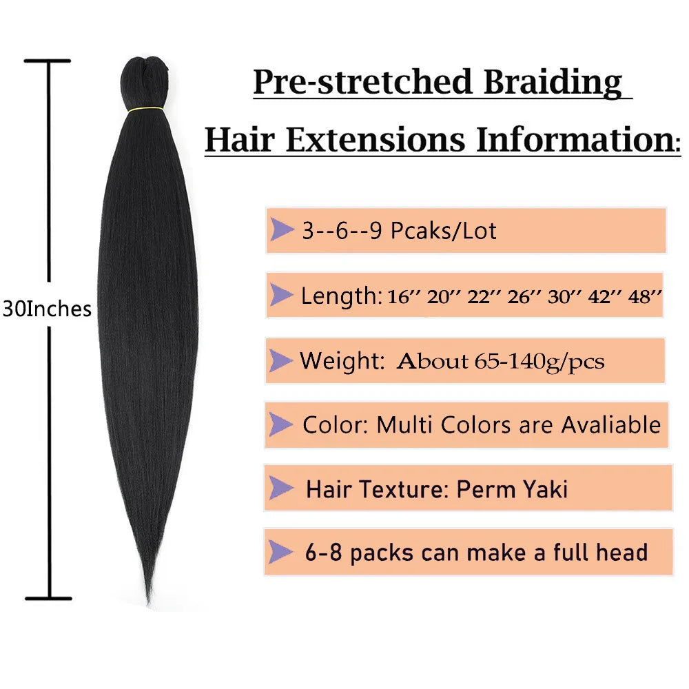 16/20/22/26/30/42 Braiding Hair Pre Stretched Long Boho Knotless Braids Synthetic Box Extension
