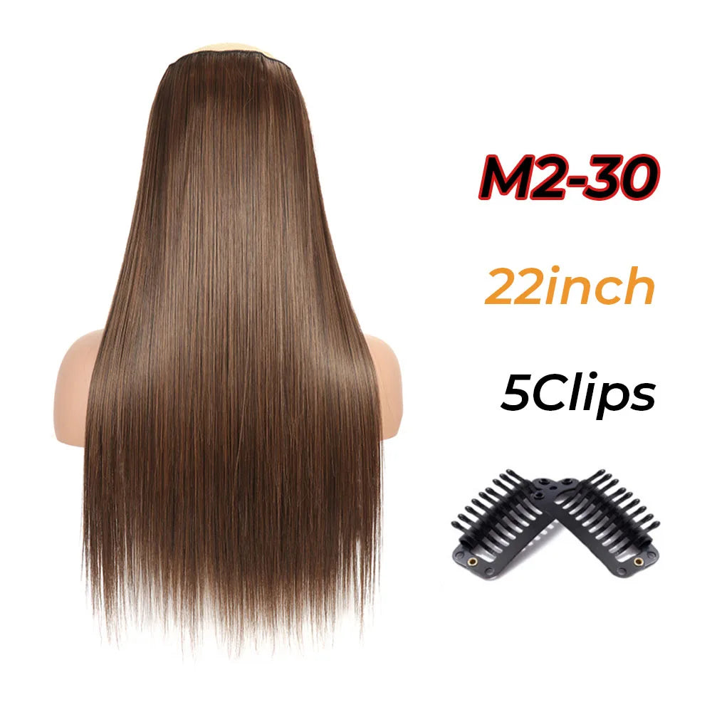 Long Wavy Synthetic 5 Clip In Hair Extensions Black Orange Heat Resistant Hairpieces