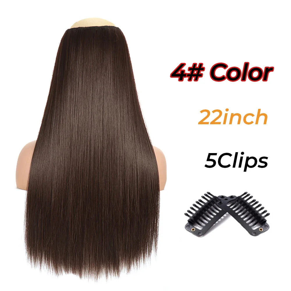 Long Wavy Synthetic 5 Clip In Hair Extensions Black Orange Heat Resistant Hairpieces