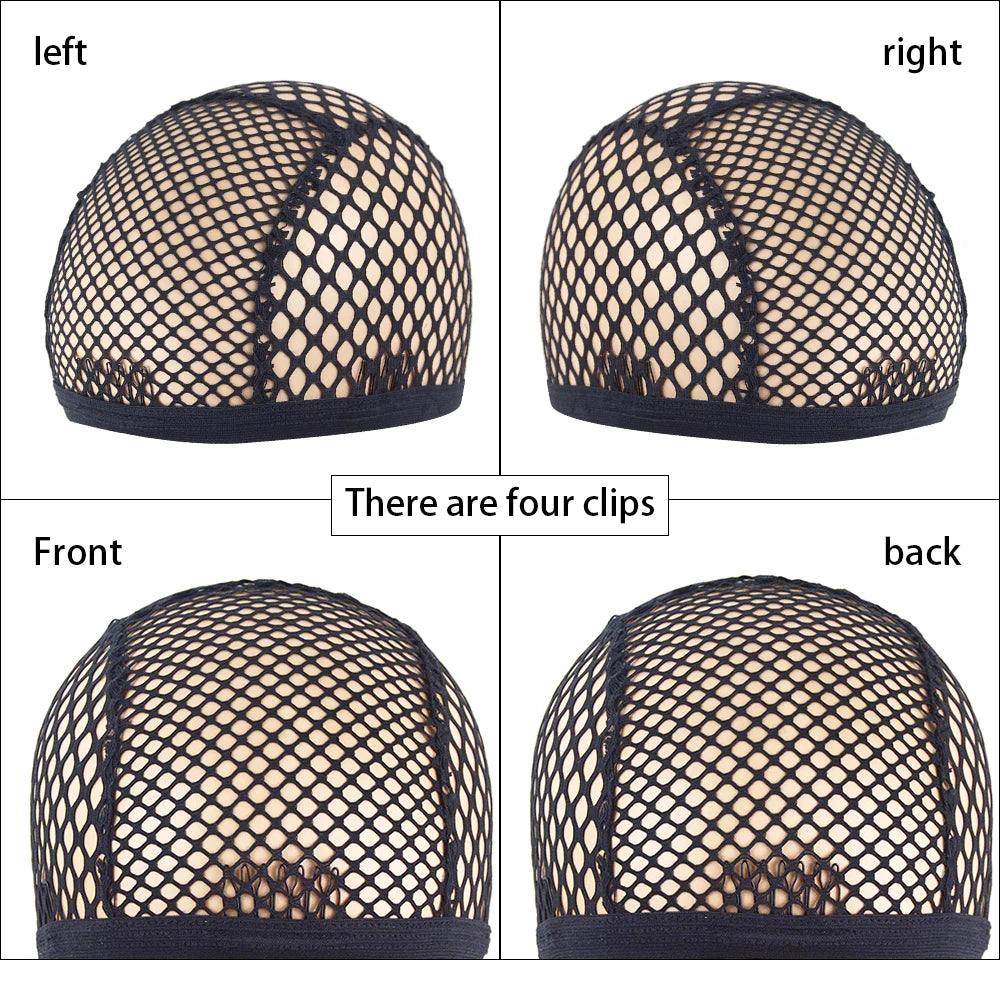 1pc Black/Blonde 4 clips Stretch Mesh Cap Big Hole Weaving Cap for Making Wigs