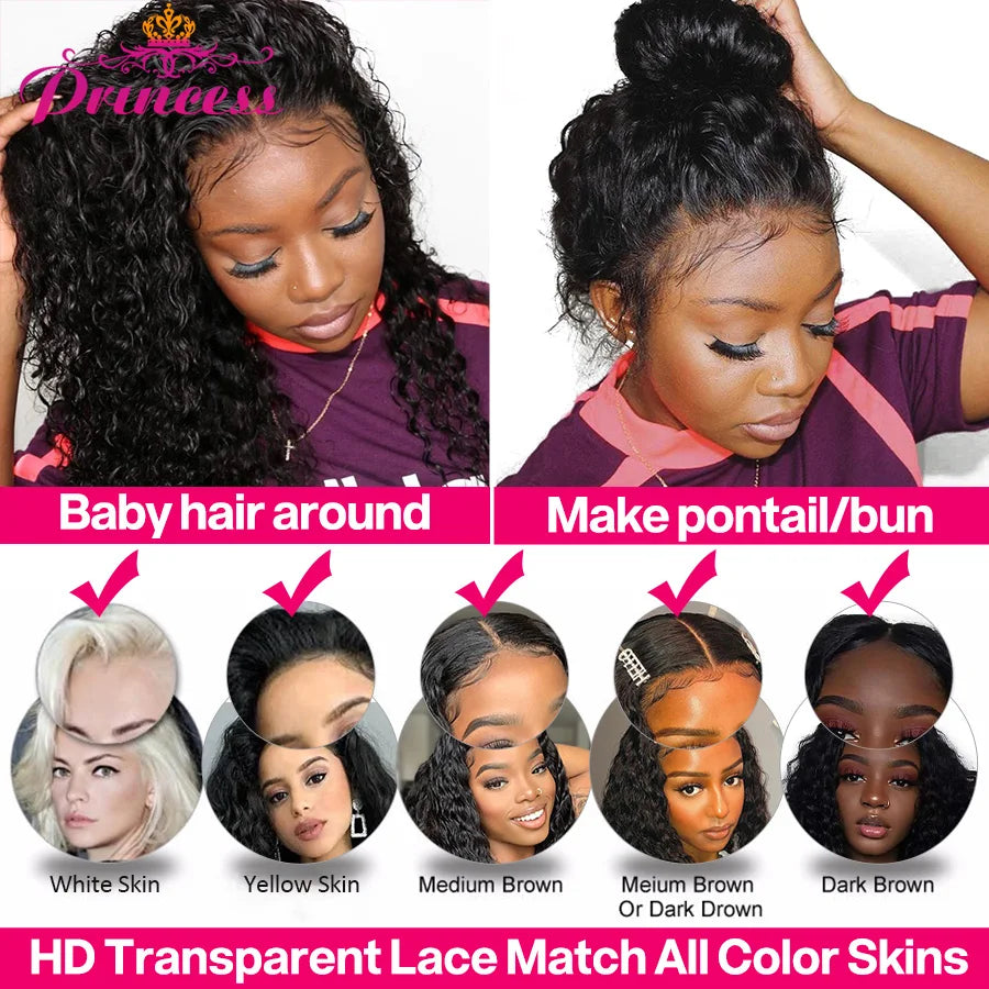 13x4/13x6 HD Transparent Lace Front Human Hair Deep Wave Wig, Pre-Plucked Brazilian, with Baby Hair