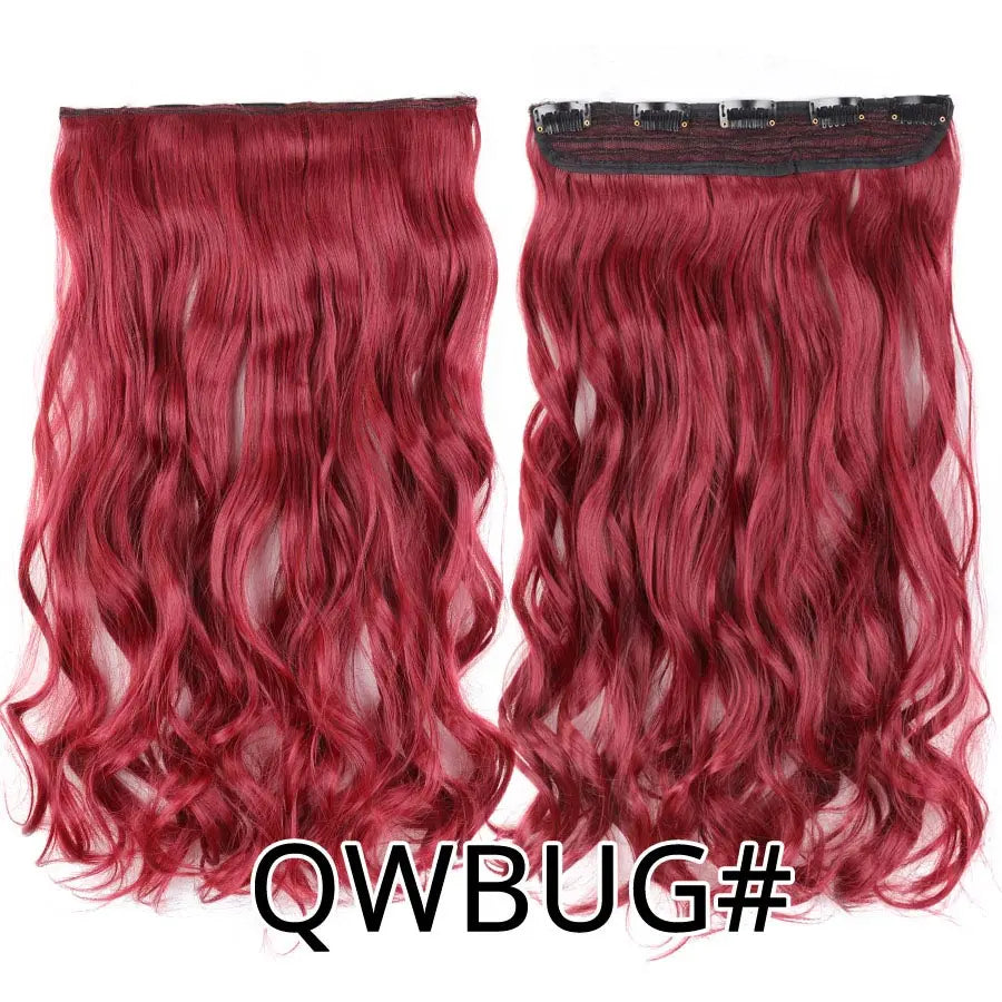 Synthetic 22Inch Clips in Hair Extension Long Straight 5Clip Ombre Black Brown