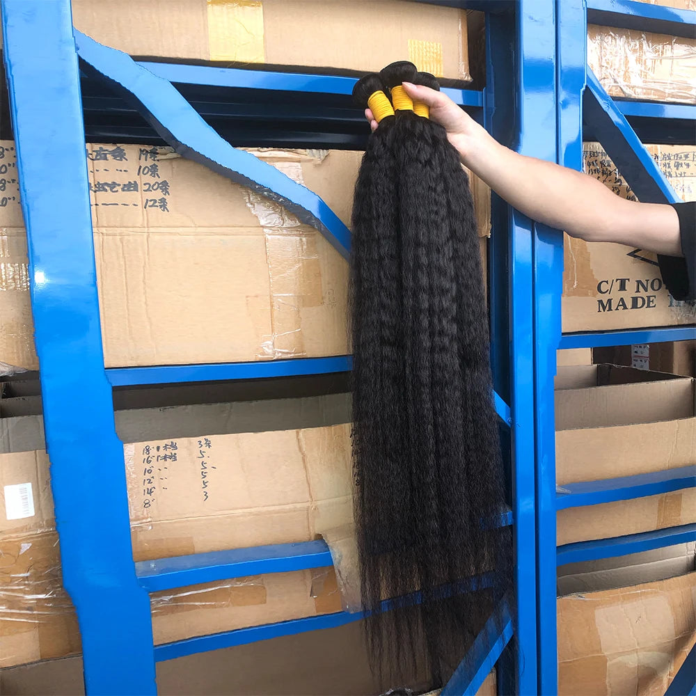 Kinky Straight Human Hair Bundles Indian Yaki Sew-in Weaves