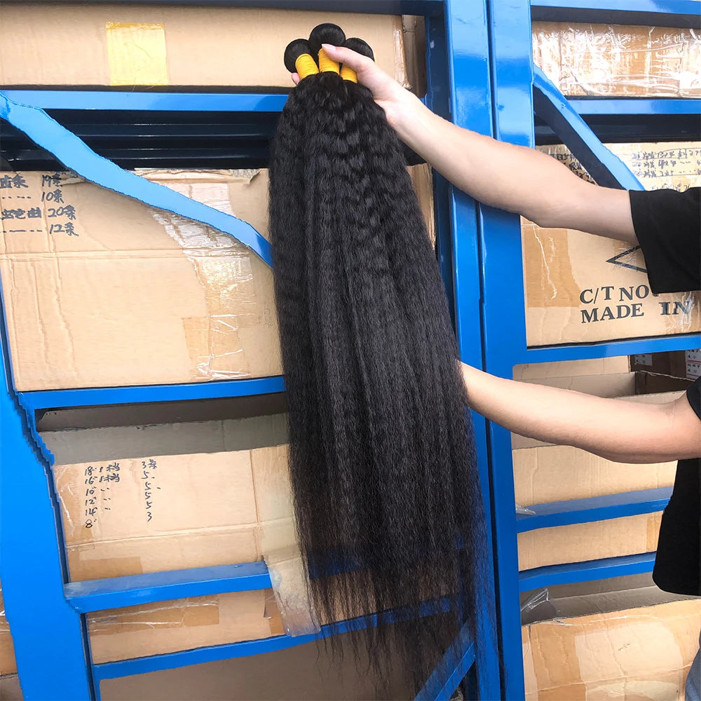 Kinky Straight Human Hair Bundles Indian Yaki Sew-in Weaves