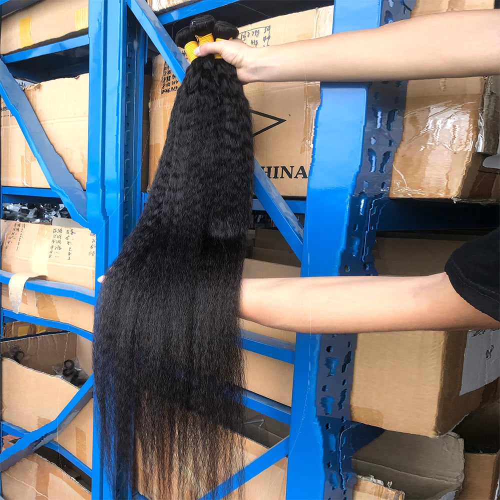 Kinky Straight Human Hair Bundles Indian Yaki Sew-in Weaves