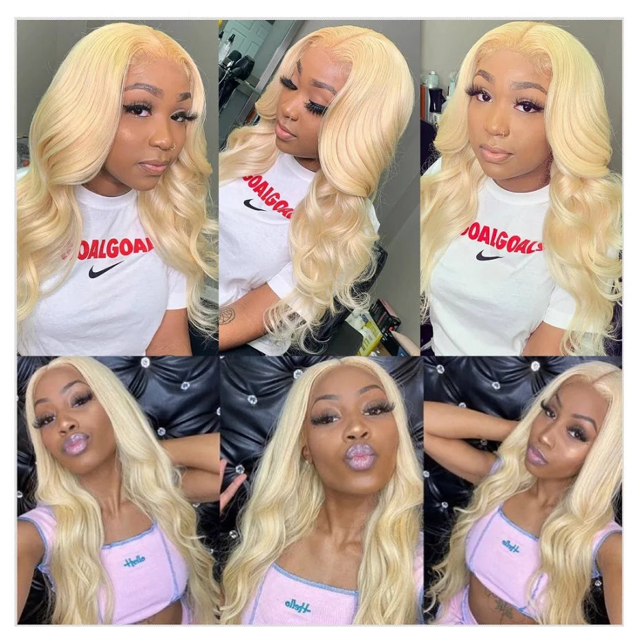 Invisible Drawstring 613 Blonde, 13x4 Body Wave Lace Front Wig Preplucked Brazilian