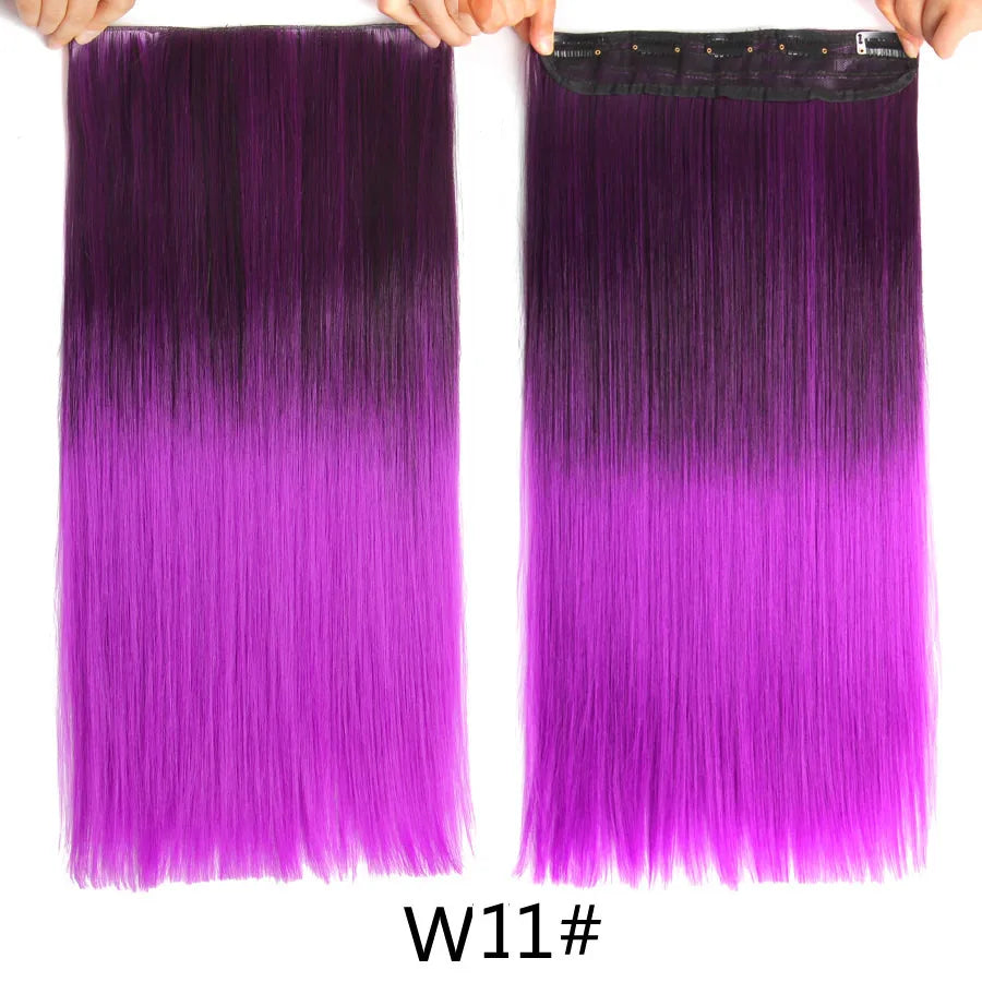 Synthetic 22Inch Clips in Hair Extension Long Straight 5Clip Ombre Black Brown