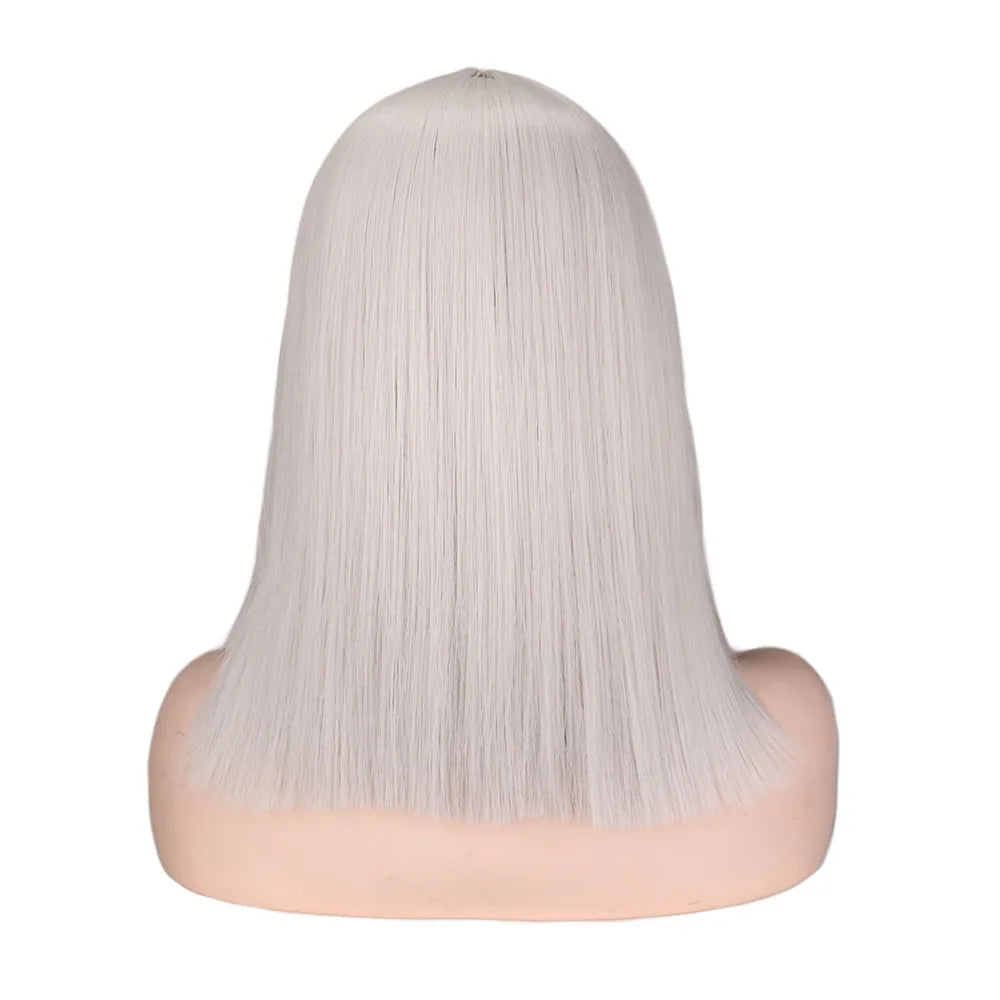 Short Bob Wig Straight White Cosplay Party Costume Temperature Fiber Synthetic Hair
