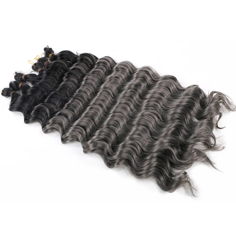 20“Deep Curly Synthetic Hair Deep Wave Bulk Crochet Braid Black Ombre Blue