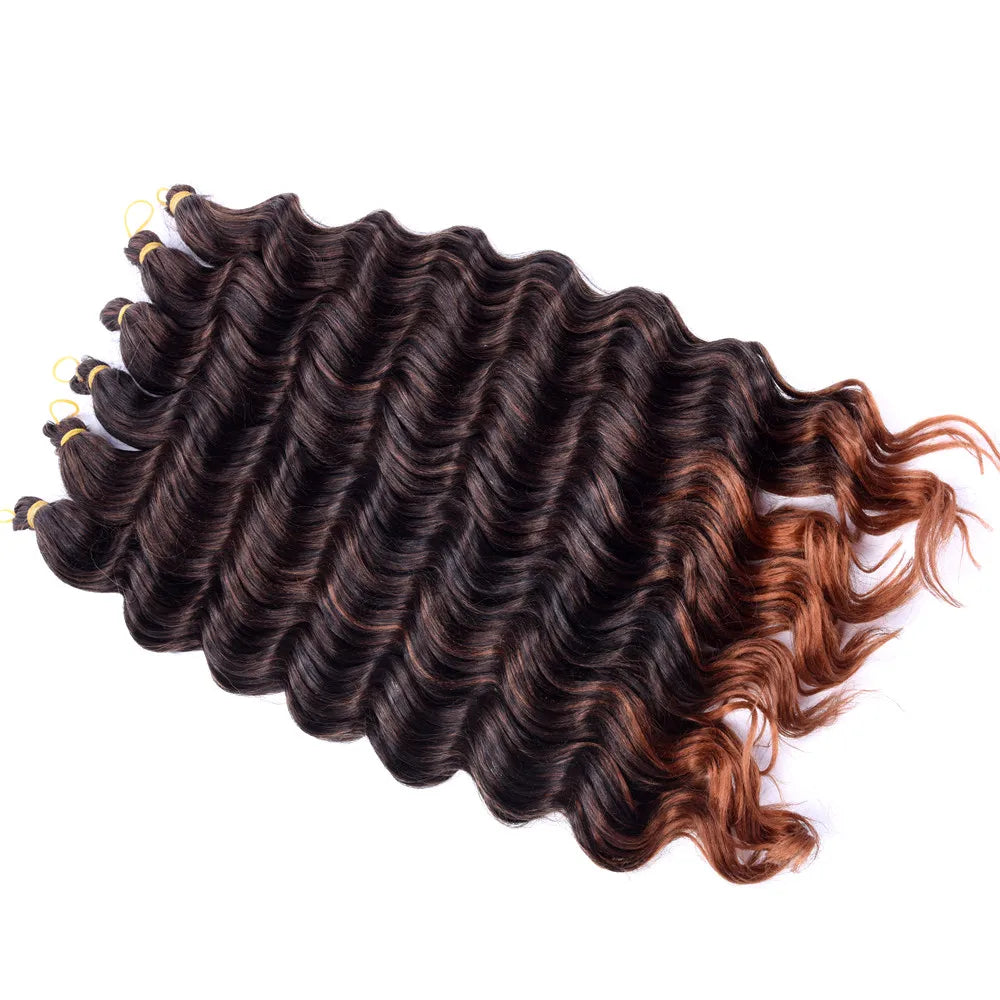 20“Deep Curly Synthetic Hair Deep Wave Bulk Crochet Braid Black Ombre Blue