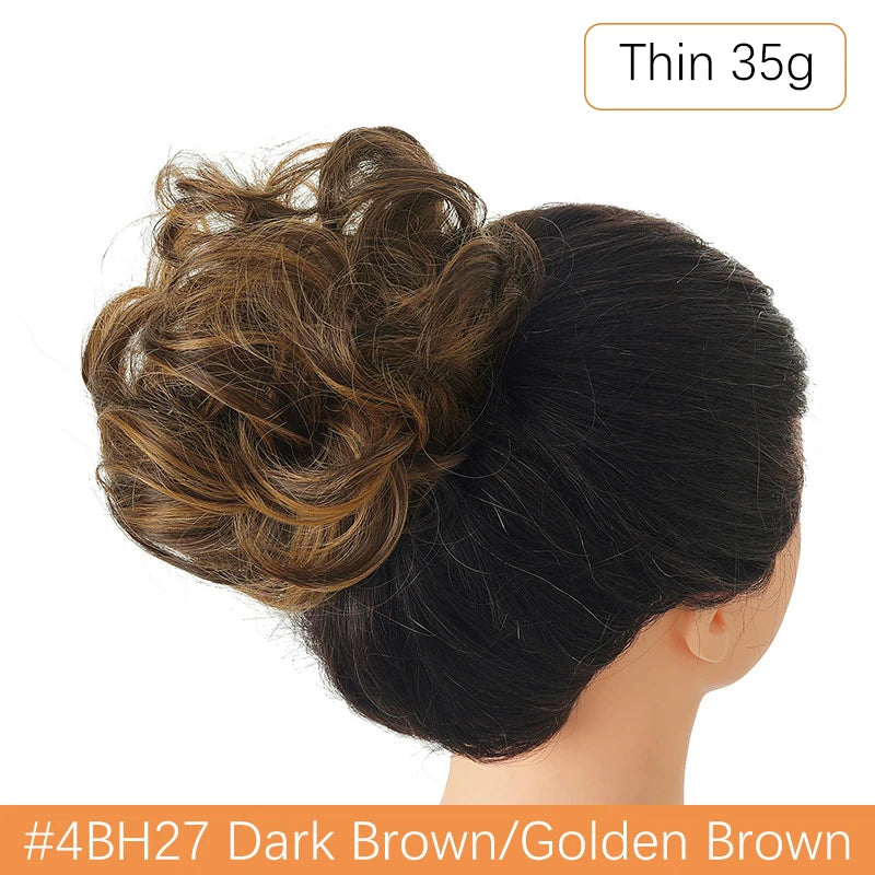 Synthetic Messy Bun Chignon Scrunchies, Wrap Curly Ponytail Hairpiece