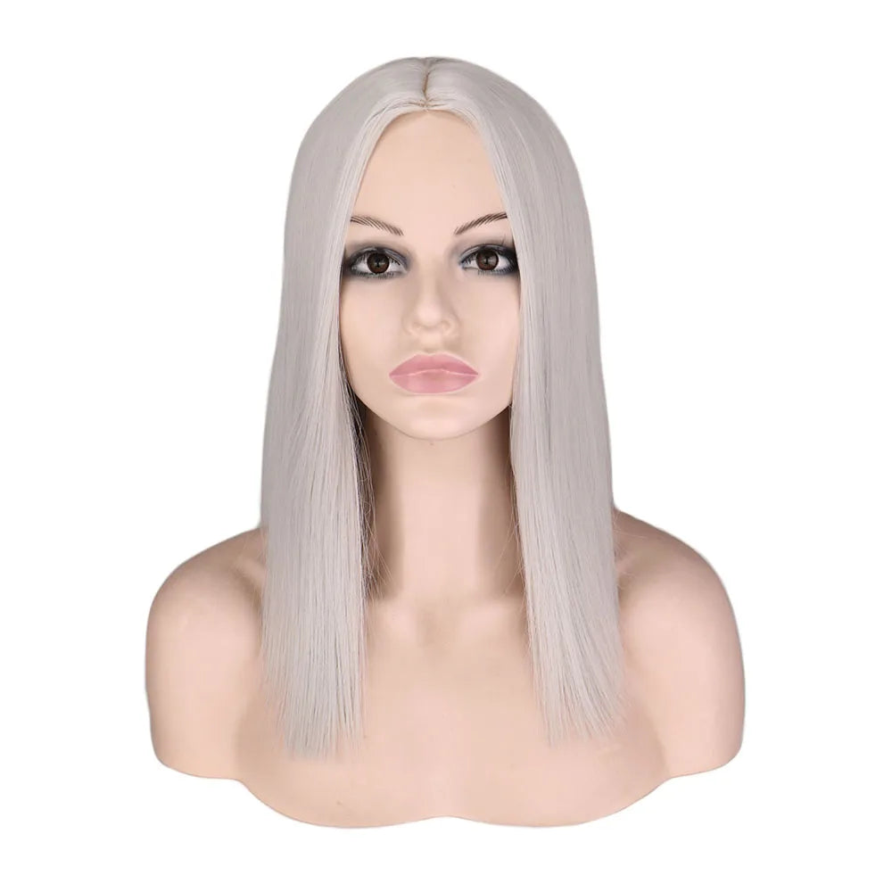 Short Bob Wig Straight White Cosplay Party Costume Temperature Fiber Synthetic Hair