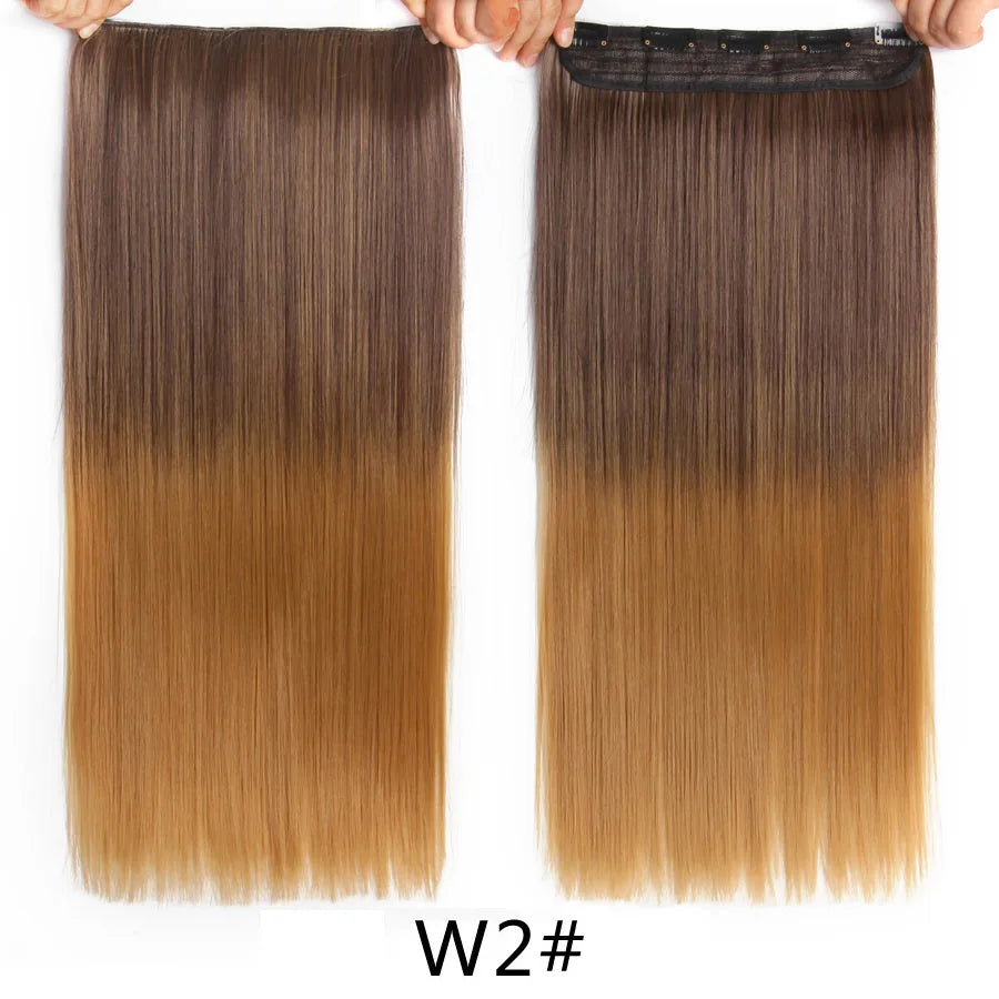 Synthetic 22Inch Clips in Hair Extension Long Straight 5Clip Ombre Black Brown