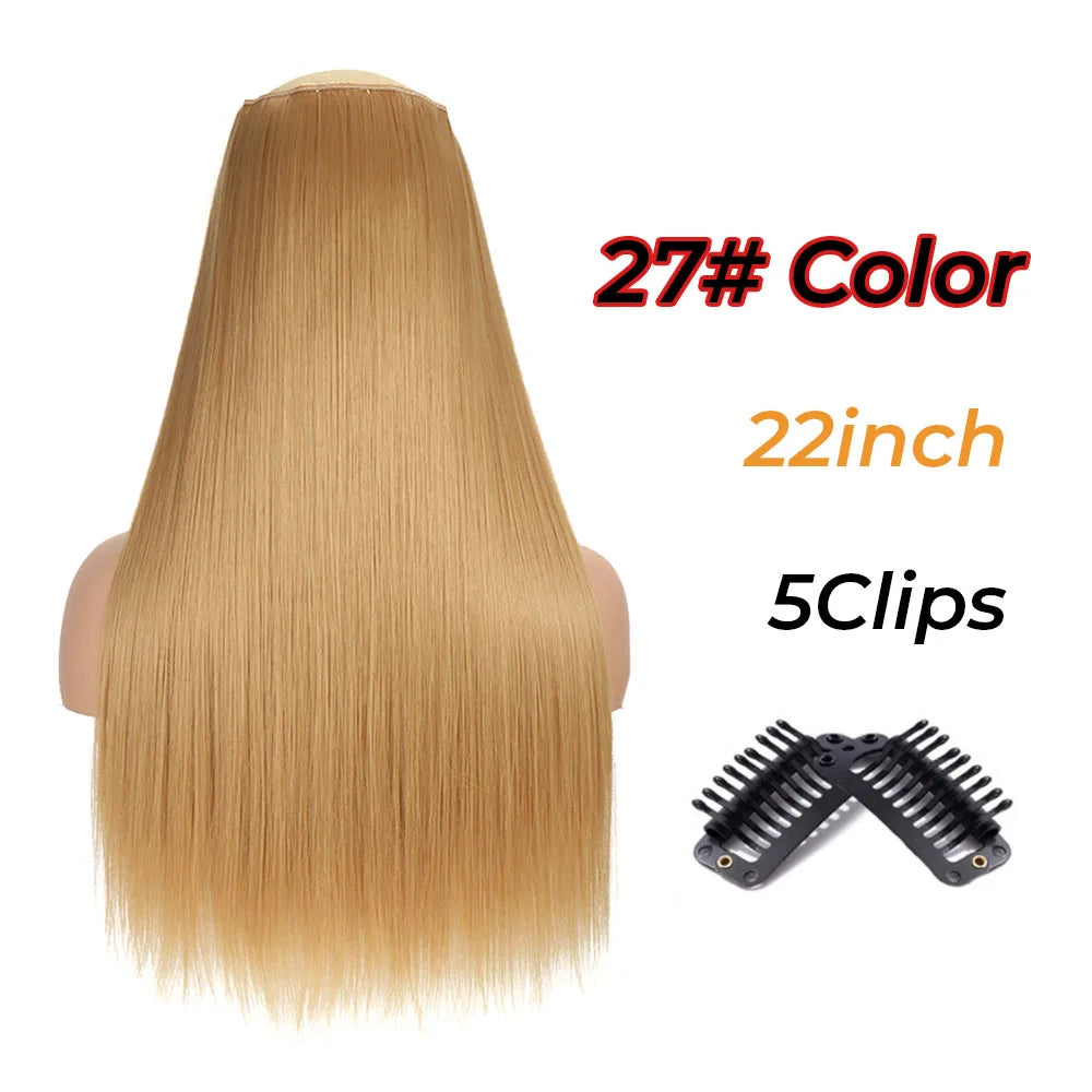 Long Wavy Synthetic 5 Clip In Hair Extensions Black Orange Heat Resistant Hairpieces