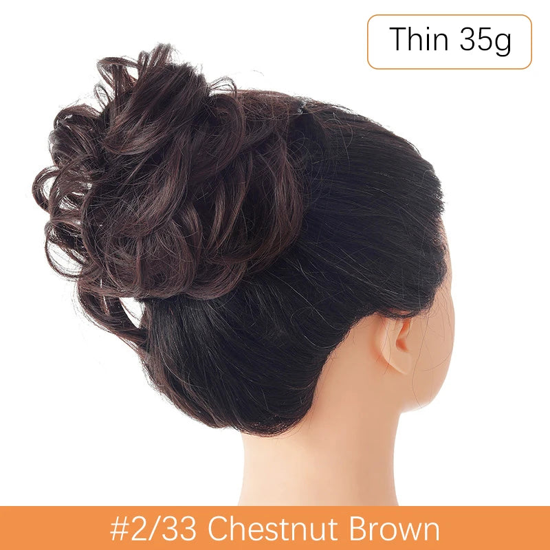 Synthetic Messy Bun Chignon Scrunchies, Wrap Curly Ponytail Hairpiece
