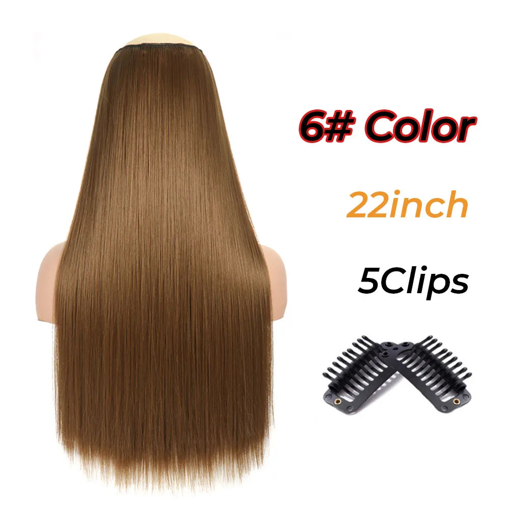 Long Wavy Synthetic 5 Clip In Hair Extensions Black Orange Heat Resistant Hairpieces