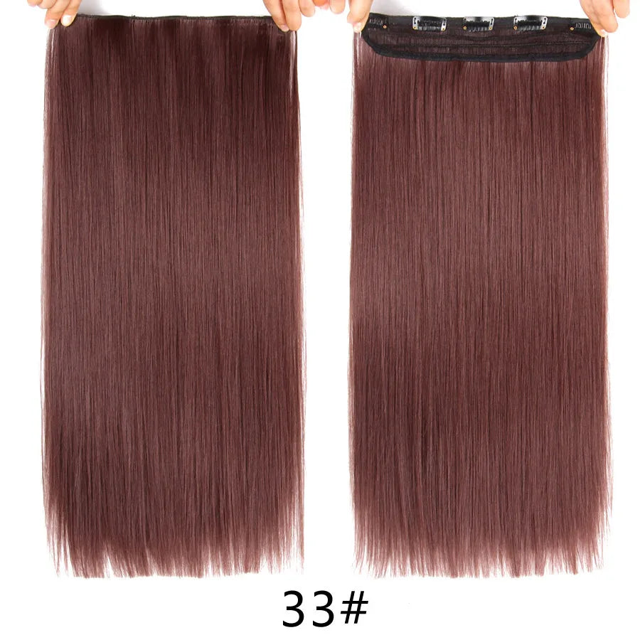 Synthetic 22Inch Clips in Hair Extension Long Straight 5Clip Ombre Black Brown