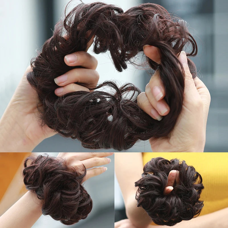 Synthetic Messy Bun Chignon Scrunchies, Wrap Curly Ponytail Hairpiece