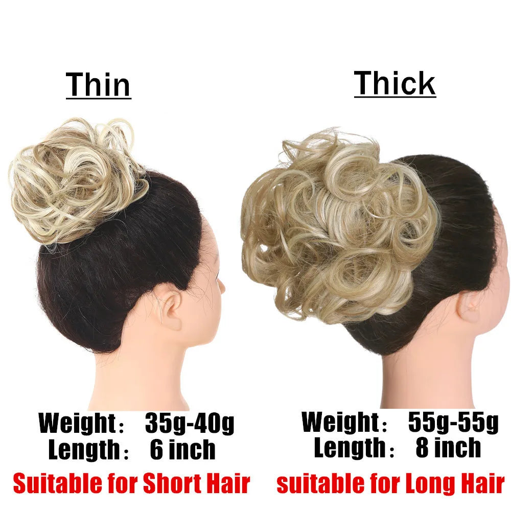 Synthetic Messy Bun Chignon Scrunchies, Wrap Curly Ponytail Hairpiece