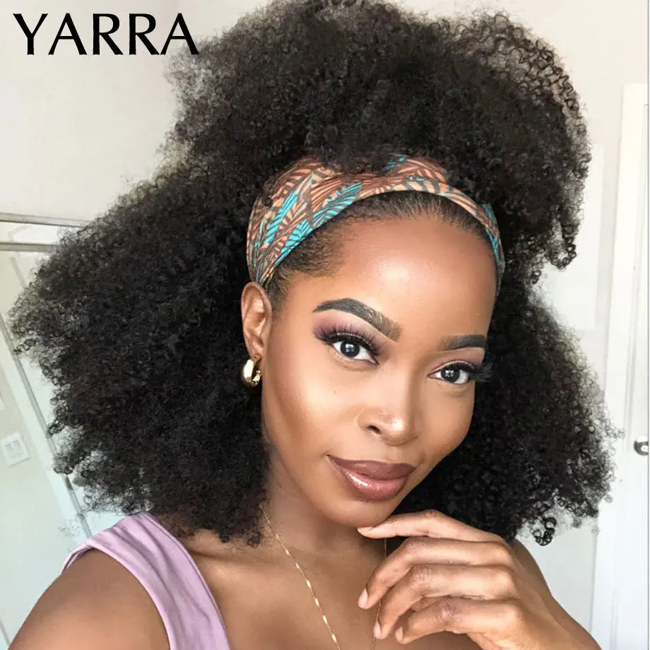 Afro Kinky Curly Human Hair Headband Wigs, 180% Density Brazilian Remy Full
