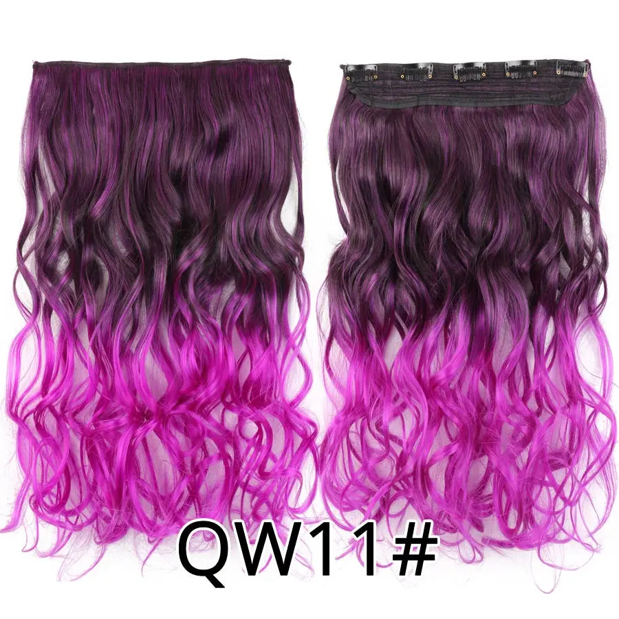 Synthetic 22Inch Clips in Hair Extension Long Straight 5Clip Ombre Black Brown