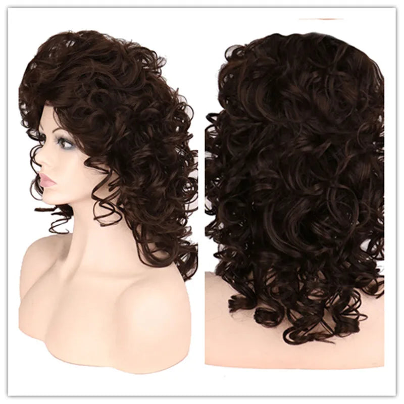 Classic Curly Wig Hair Synthetic Natural Cosplay Brown WIth Blonde Heat Resistant Daily Wigs