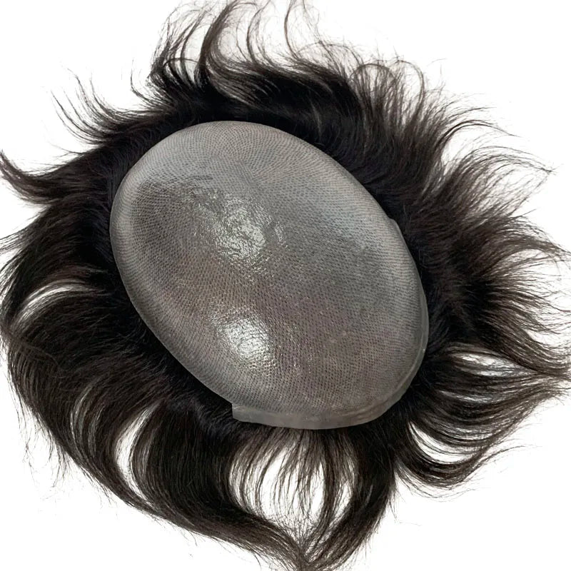 Human Hair Men's Wigs Skin PU Toupee Capillary Prosthesis Unit Replacement System
