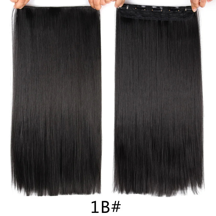 Synthetic 22Inch Clips in Hair Extension Long Straight 5Clip Ombre Black Brown