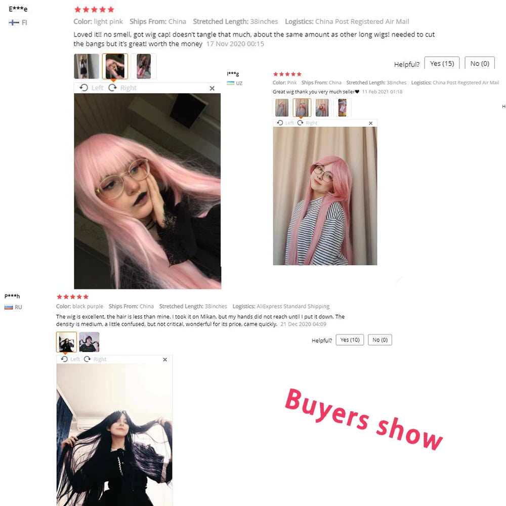Long Straight Cosplay Wig Black Purple Red Pink Blue Dark Brown Cm