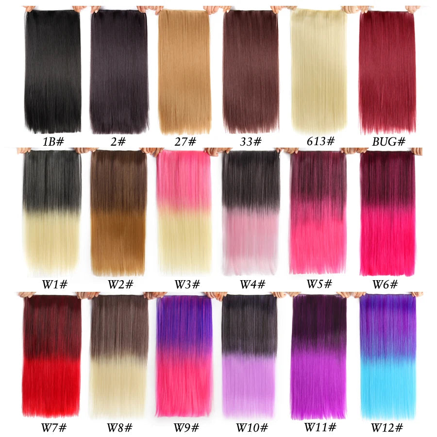 Synthetic 22Inch Clips in Hair Extension Long Straight 5Clip Ombre Black Brown