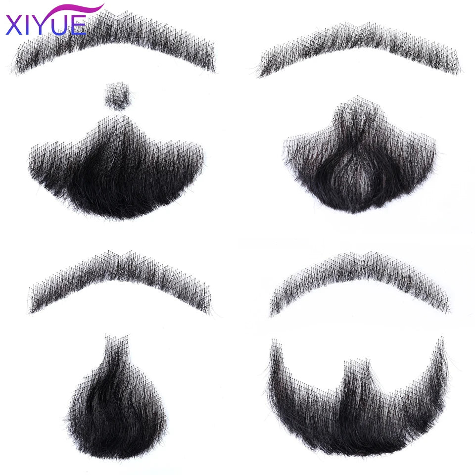 Handmade Real Hair Fake Beard and Moustache for Makeup and Party