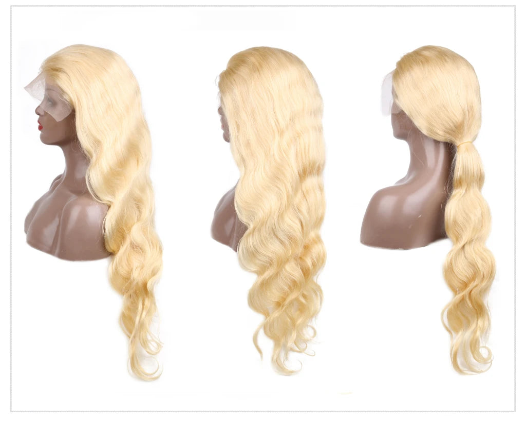 Invisible Drawstring 613 Blonde, 13x4 Body Wave Lace Front Wig Preplucked Brazilian