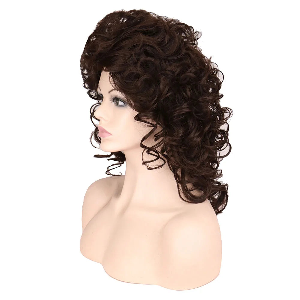 Classic Curly Wig Hair Synthetic Natural Cosplay Brown WIth Blonde Heat Resistant Daily Wigs